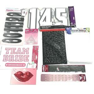 Crafters Lot of Iron On letters Numbers Rhinestones Sequins Stars etc